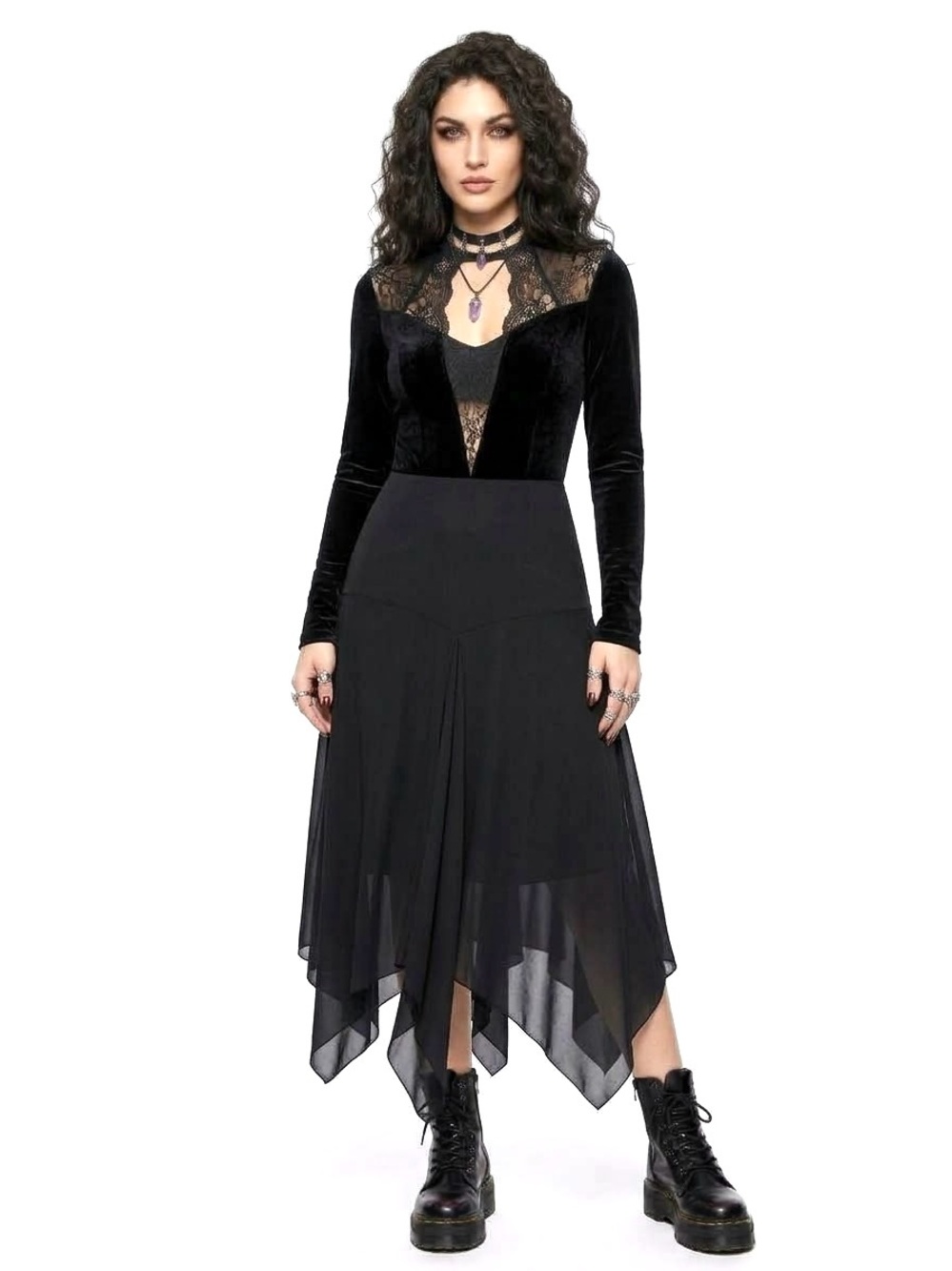 Y2K Whimsigoth Handkerchief Hem Midi Skirt Witchy Vampirecore Gothic Romance